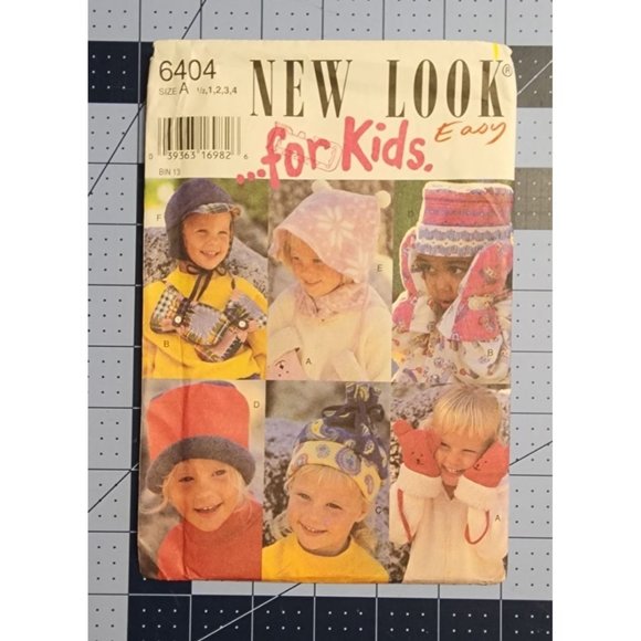 New Look 6404 Kids Hat Hood Mittens Winter UNCUT Sewing Pattern Size A 1/2-4 - Picture 1 of 5